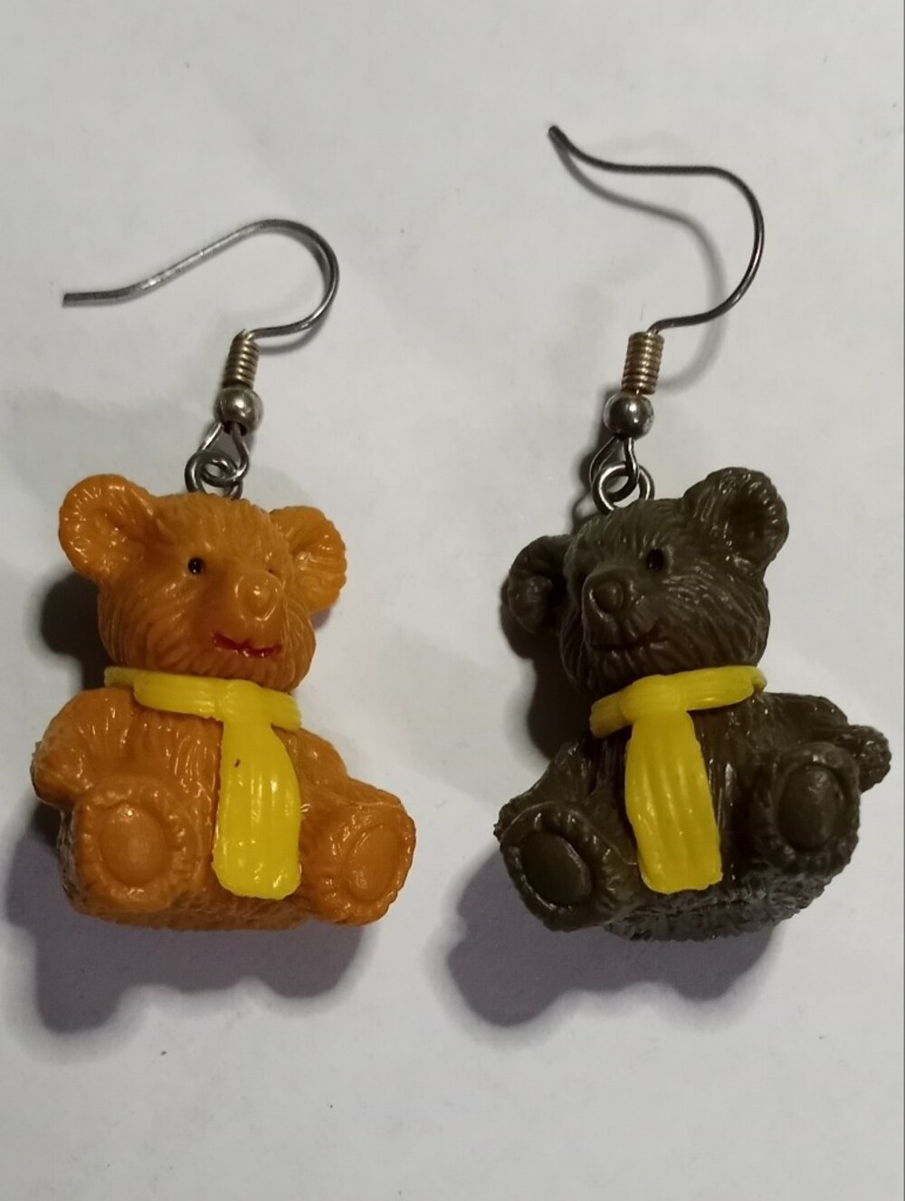 Teddy Bear Dangle Earrings with Yellow Scarves